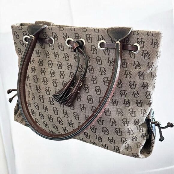 Dooney & Bourke Handbags - Dooney & Bourke Vintage Signature Monogram, Brown Leather Tassel,  Handbag, Tote